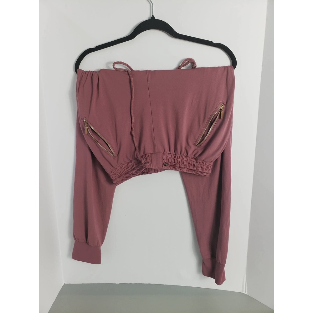 Indero Mauve Rose Joggers Smocked Waist Gold Zip Pockets S M JYS3